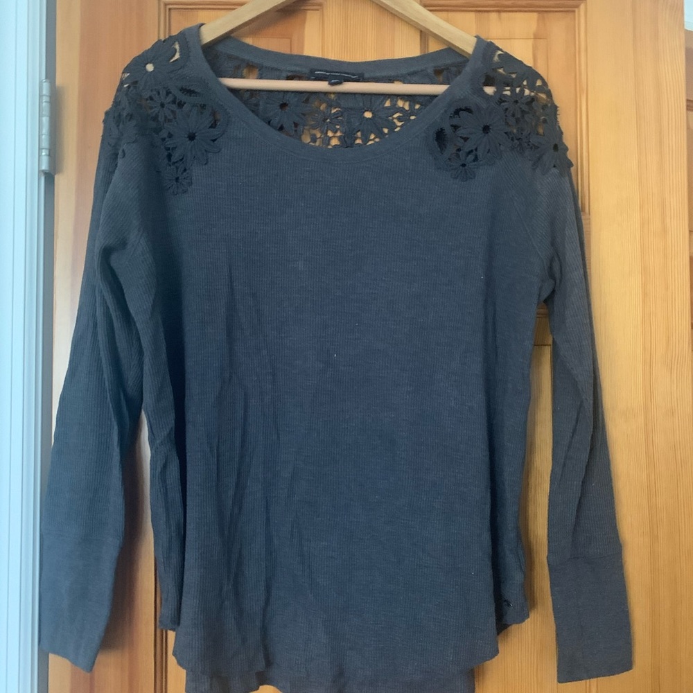 Long sleeve shirt with lace on back and shoulders